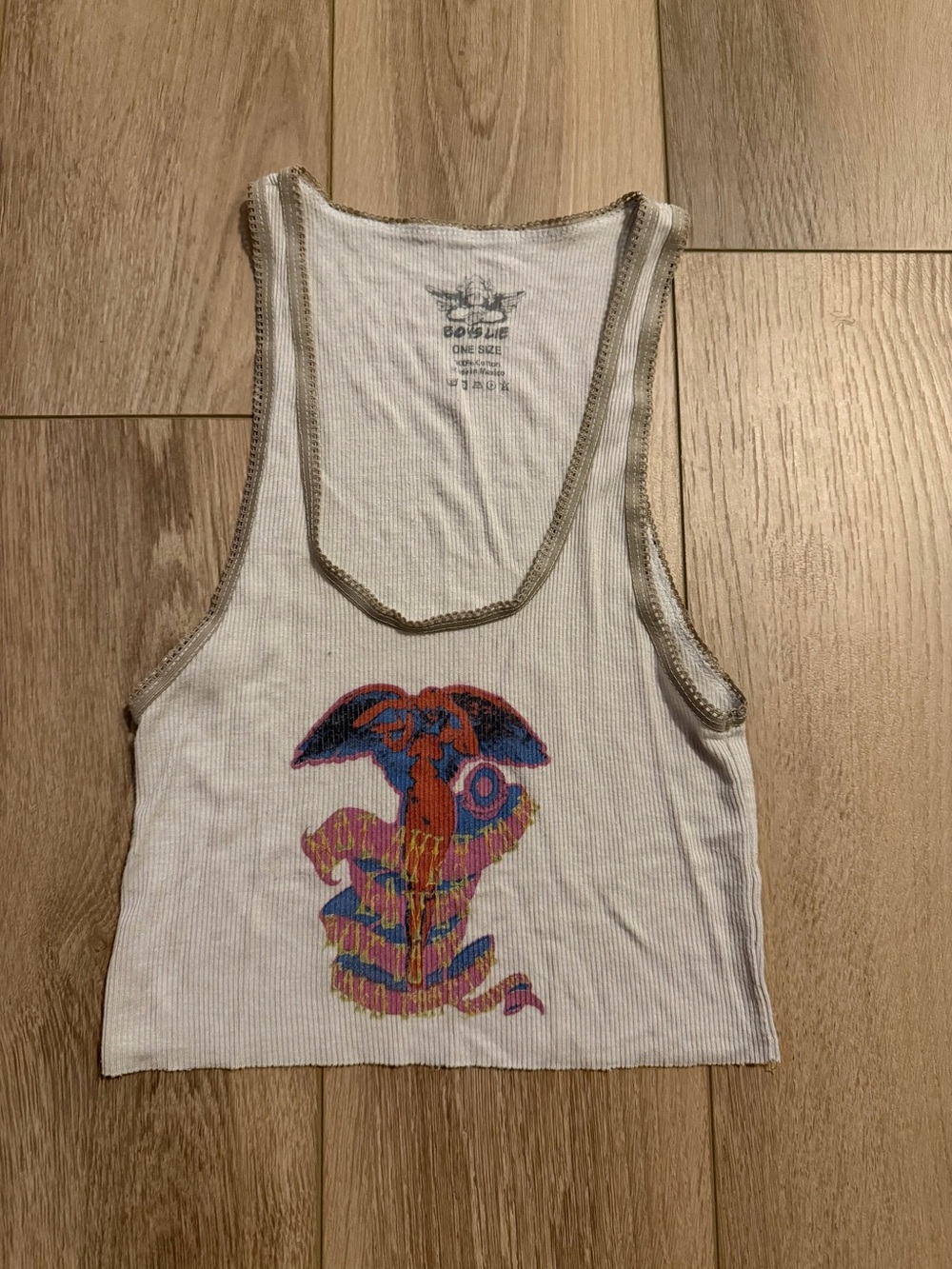 Boys Lie White Ribbed Tank with Multicolor Psychedelic Graphic